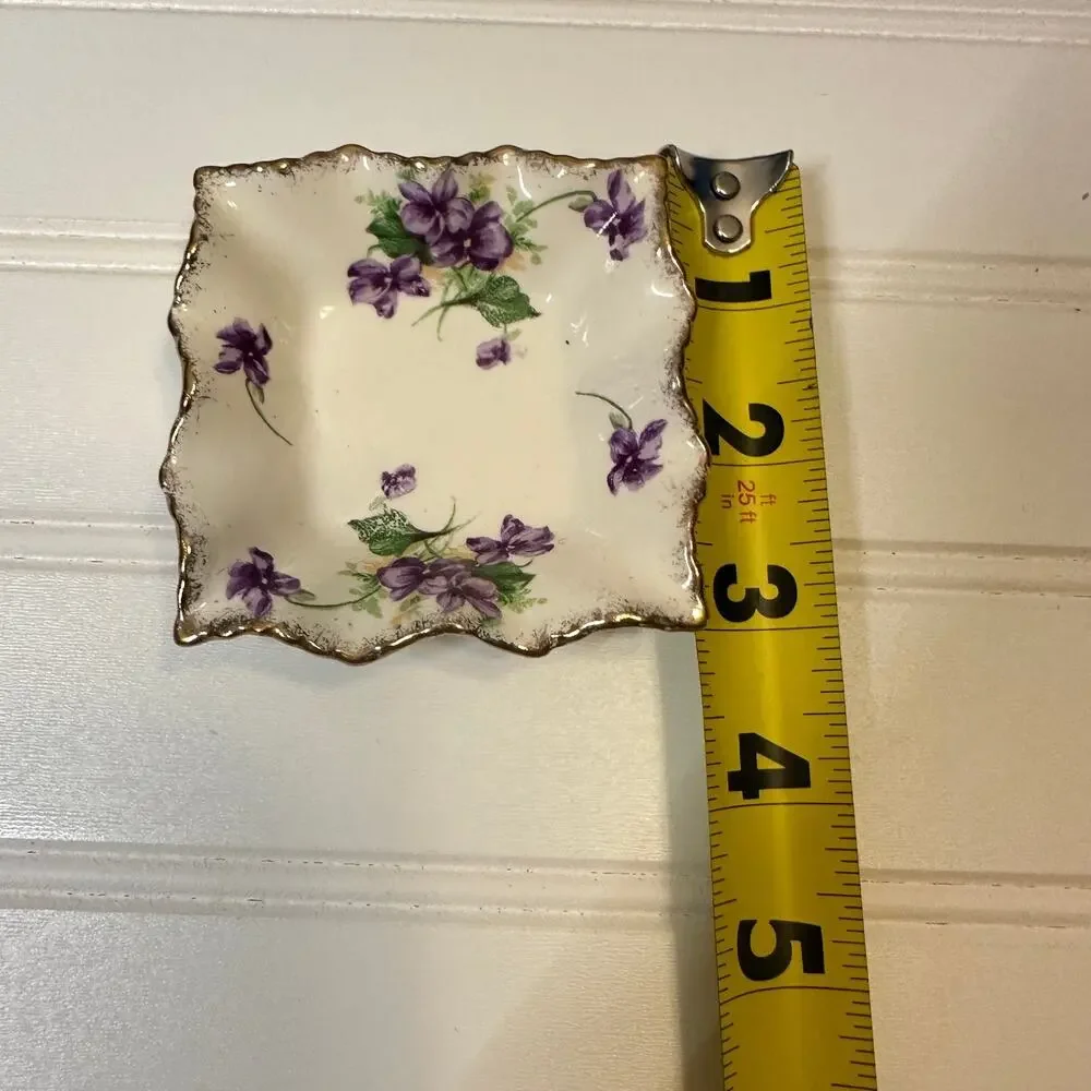 Two James Kent Longton #3090 Violet Trinket‎ Dishes with Ruffle Edges Gold Trim